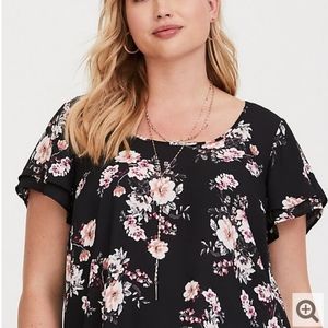 Torrid Black Floral Flutter Sleeve Georgette Top